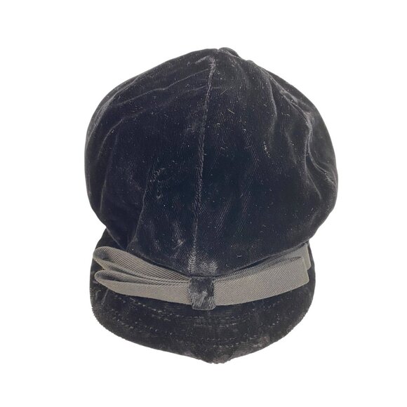 Vintage 60s Velvet Mod Go Go Cap Bow Detail Black 8160 British - Picture 1 of 9